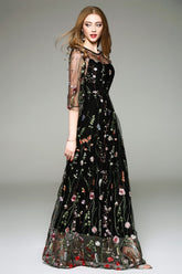 Spring Summer WomenO Neck Long Sleeves Maxi Dresses